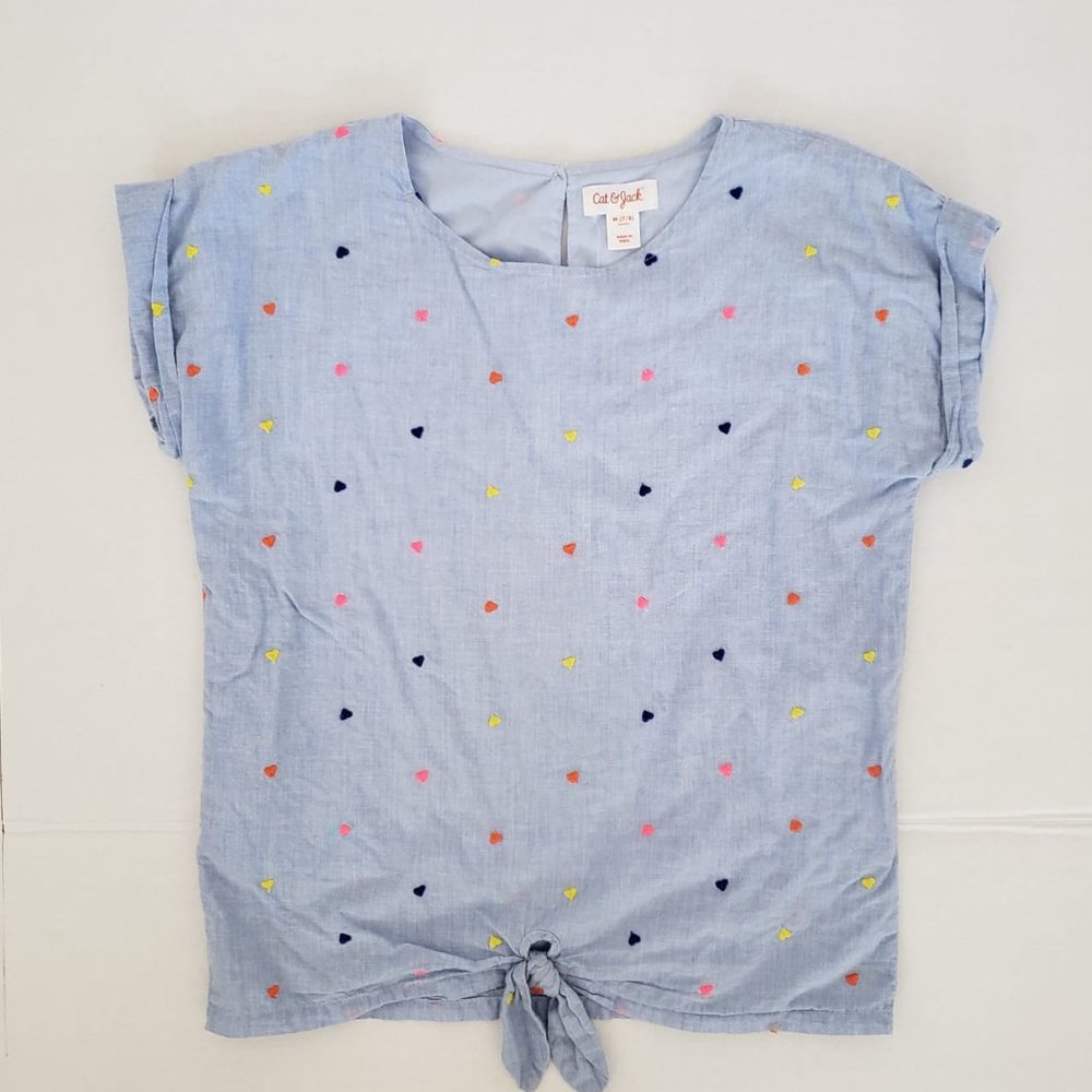 Cat & Jack Girls' Chambray Heart Tie-Front Tee